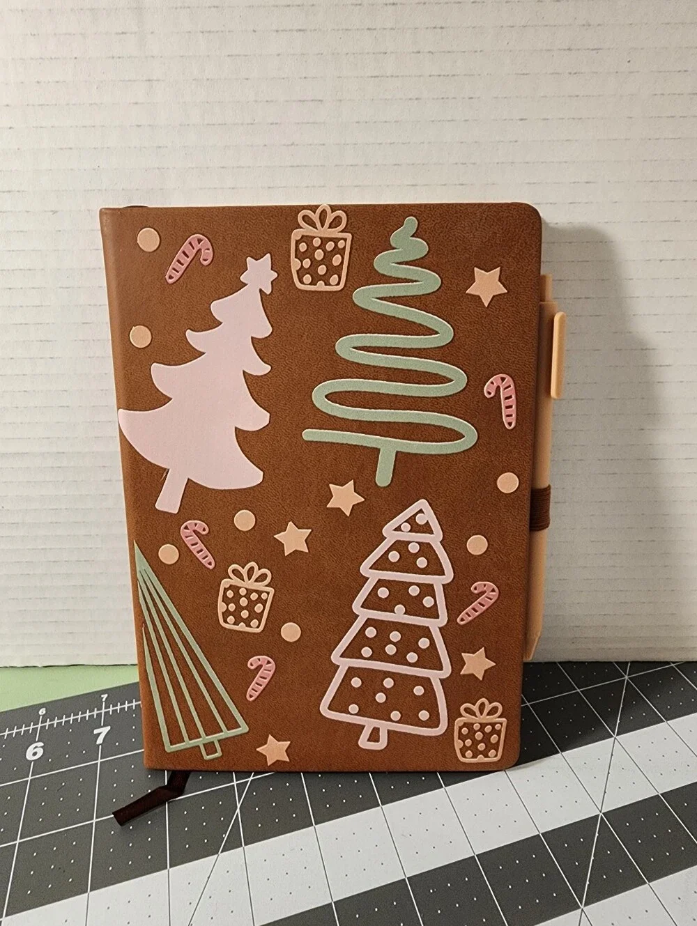 Brown Holiday Notebook with Pink & Silver Accents